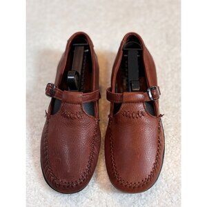 Dexter Brown Leather Mary Jane Flats With Buckle Closure For Women 8.5